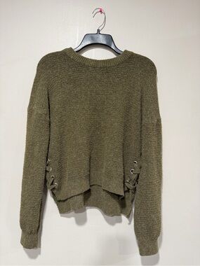 SO Olive Lace-Up Side Crewneck Sweater